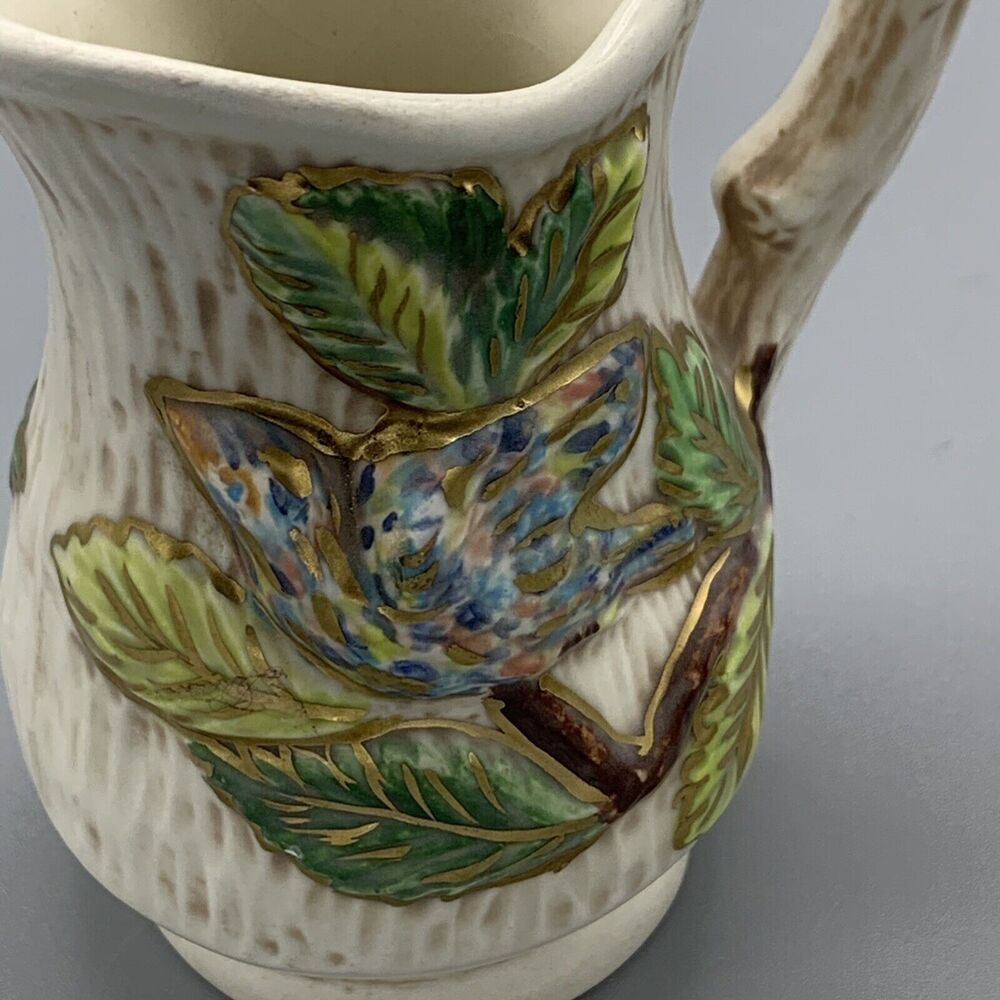 Vintage Individual Mini Creamer with Birds Gold Gilt Handpainted HC 1967 3" Tall